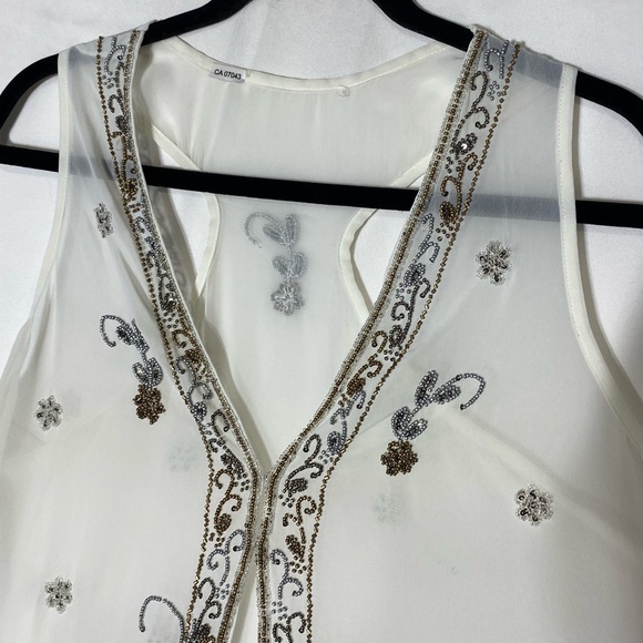 Vintage White Sheer Vest With Intricate Metallic Beading S - Picture 10 of 16